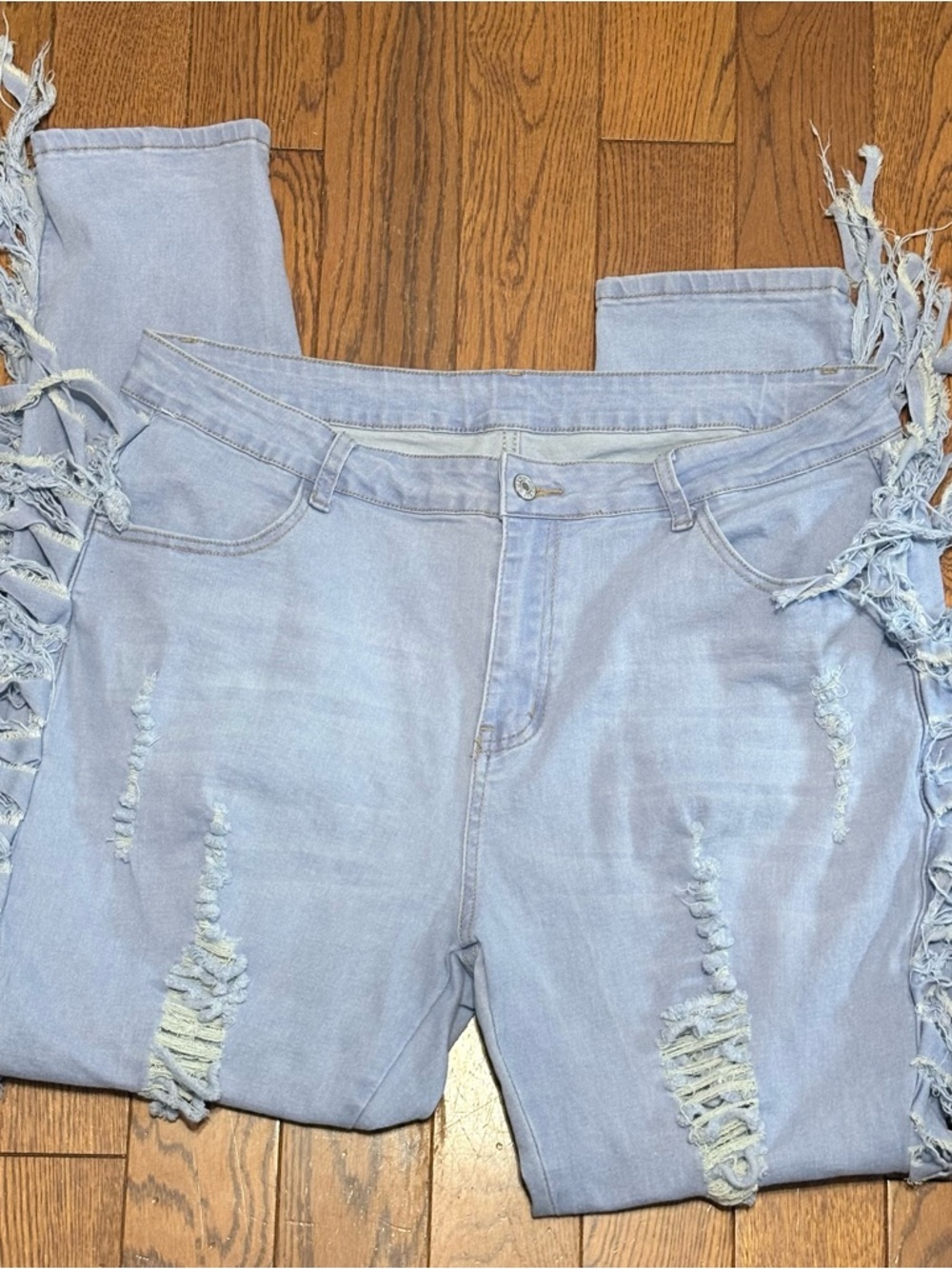 XXL Light Blue fringe highly Distressed Women’s Stretch Jeans